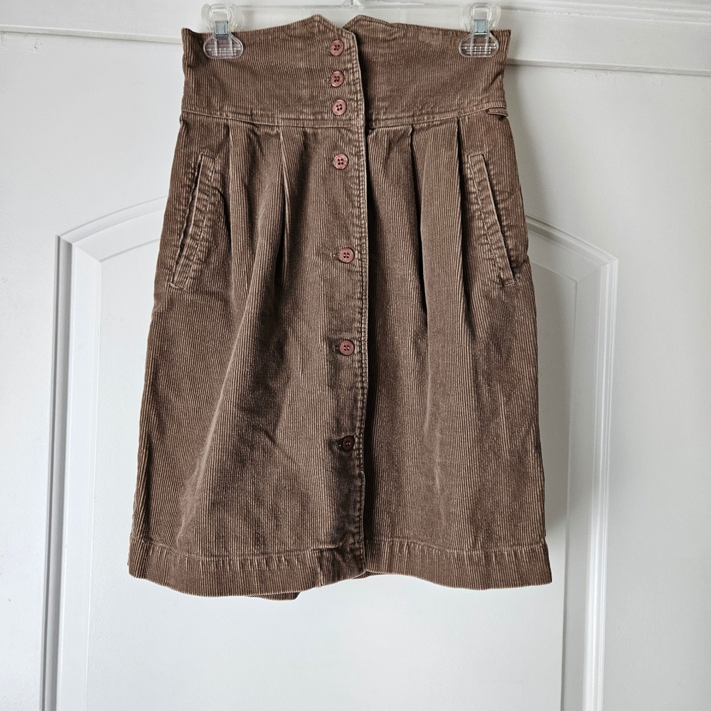 Esprit Sport Skirt Size‎ 3/4 Brown Corduroy Button Front High Waisted Old Money
